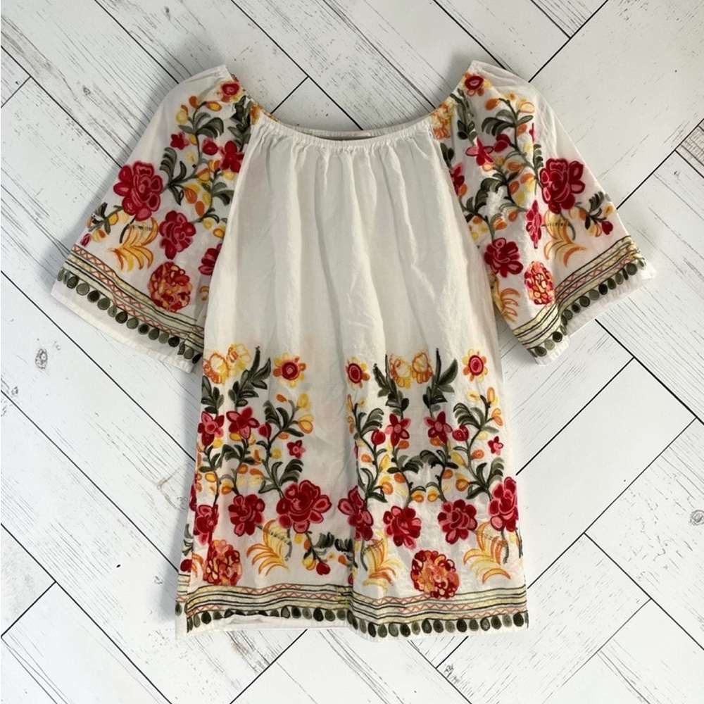 Ana & Rose Boho Embroidered Peasant Blouse Floral Cottagecore Size S